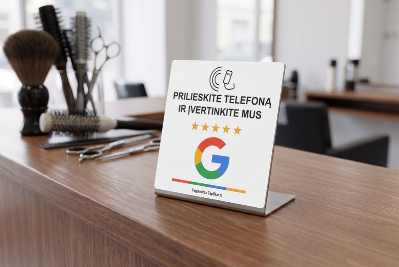 TapStar kortelė ant grožio salono registratūros